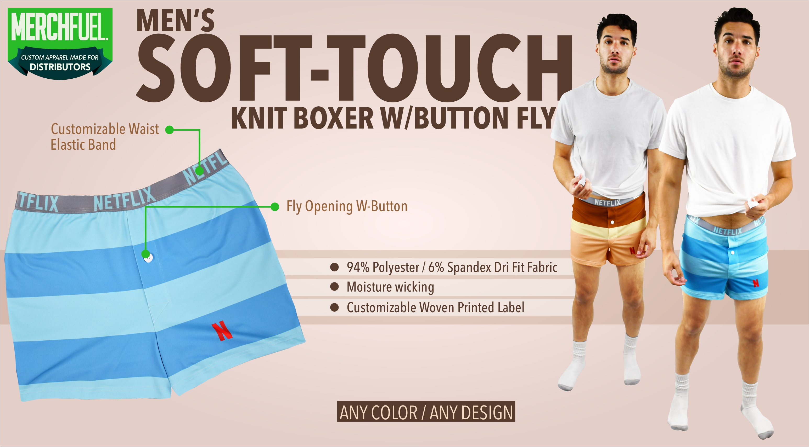 soft touch knit boxer with button fly
