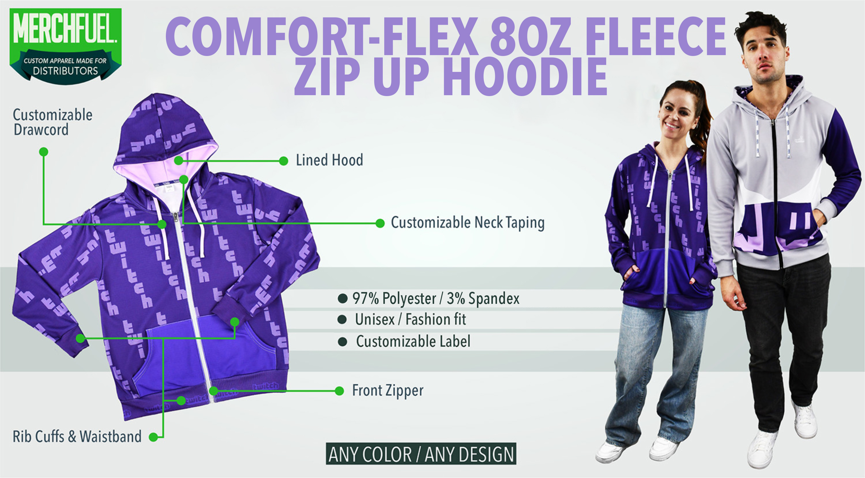 comfort flex 8oz fleece zip up hoodie