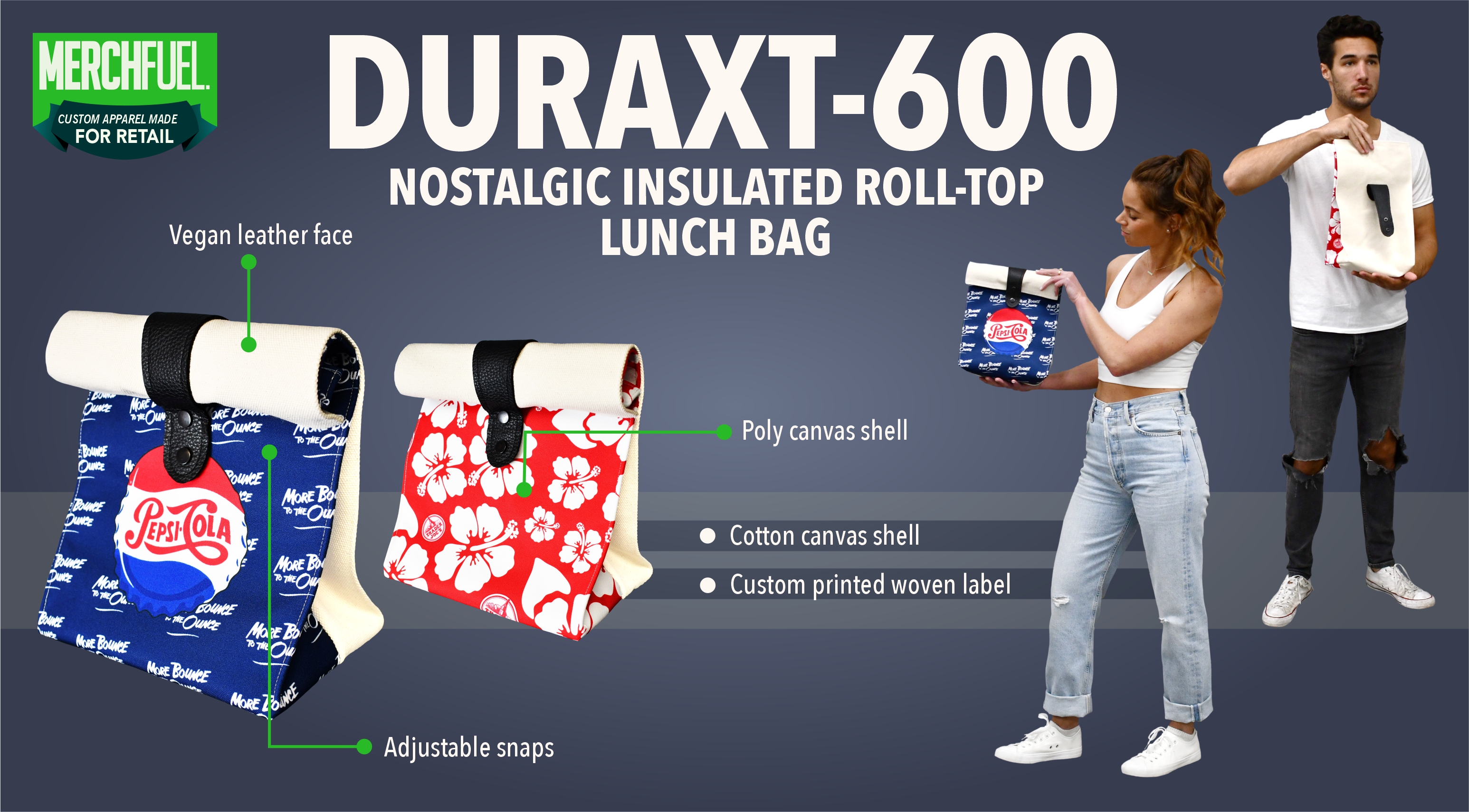 nostalgic insulated roll top lunch bag